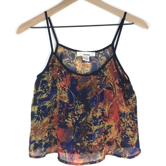 SANS SOUCI Crop Top Tank Spaghetti Strap Sheer Floral Flowy Boho Y2K Style XS - Picture 1 of 4